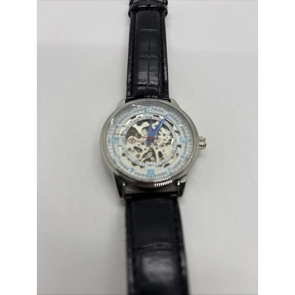 Men's AKRIBOS XXIV Automatic Skeleton Dial‎ Genuine Leather AK410WT-A Watch